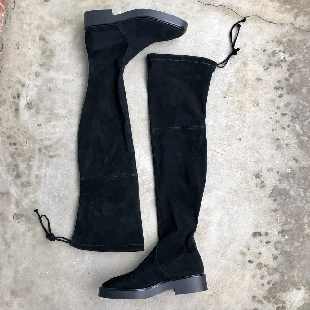 Stuart Weitzman Mara OTK Over the Knee Suede Boots Platform Thigh High Black 8